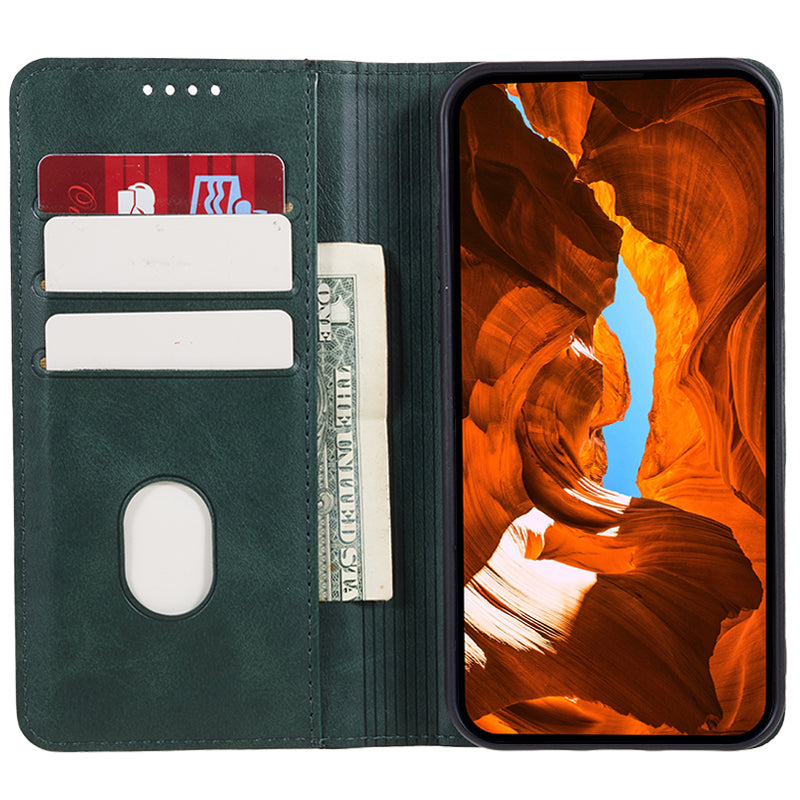 For Google Pixel 8a Case PU Leather Calf Texture Business Style Magnetic Closing Phone Cover - Green For Google Pixel 8a Case PU Leather Calf Texture Business Style Magnetic Closing Phone Cover - Green